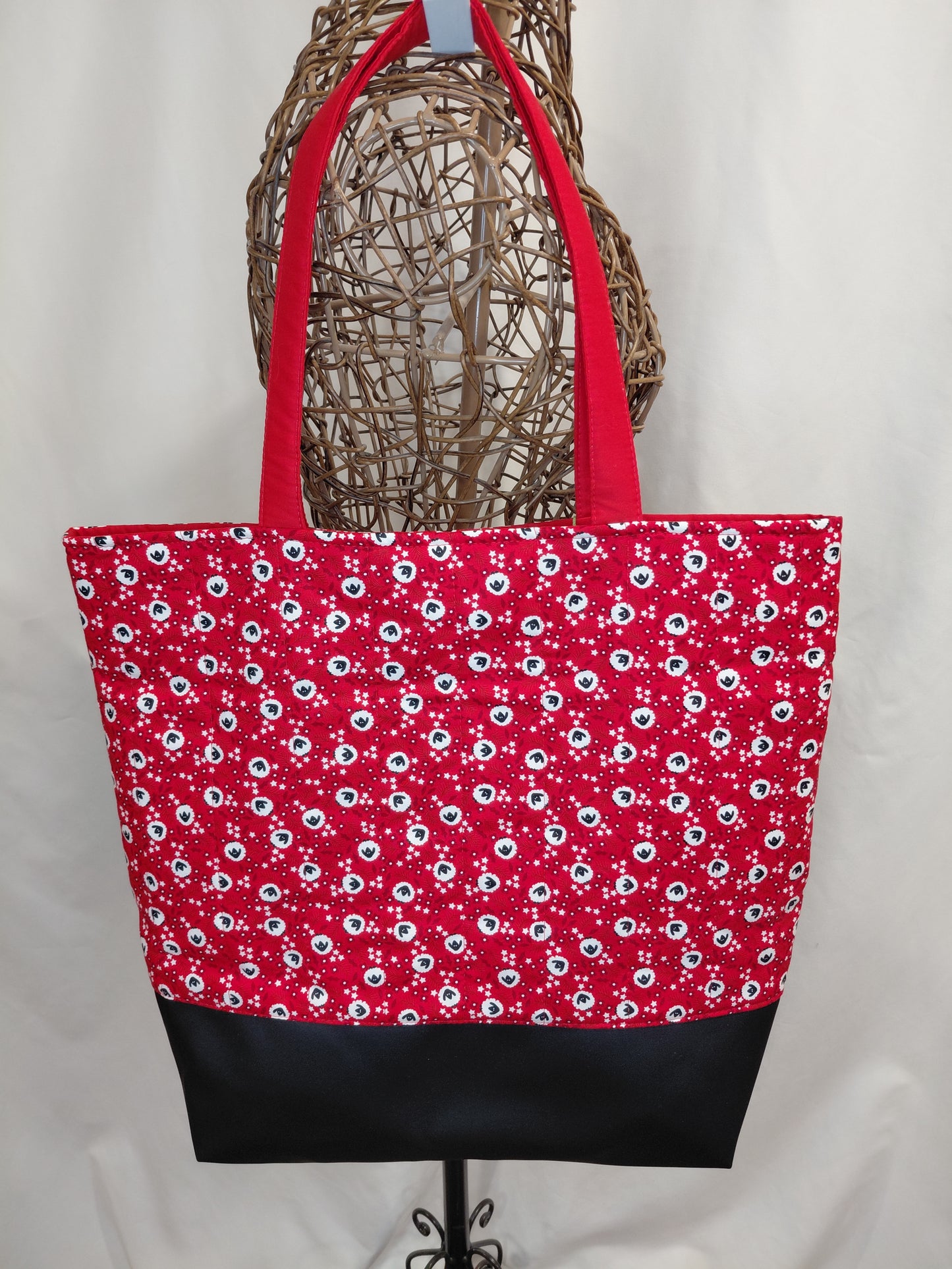 Tote bag, Red and Black Sheep Tote Bag, Quilted Tote Bag, Sheep Tote Bag