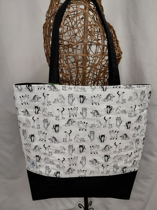 Tote Bag, Black and White tote bag, Cats Tote Bag, Quilted Tote Bag, Cat Tote Bag