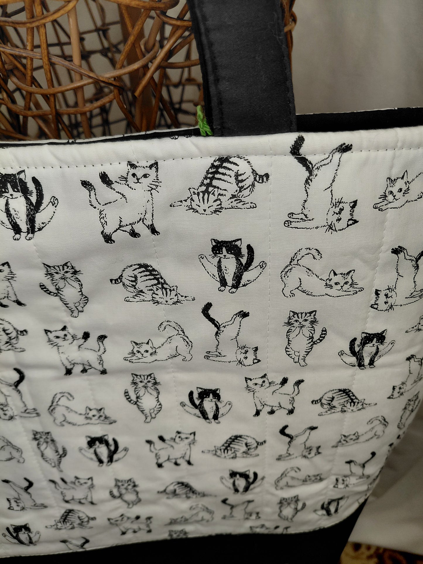 Tote Bag, Black and White tote bag, Cats Tote Bag, Quilted Tote Bag, Cat Tote Bag