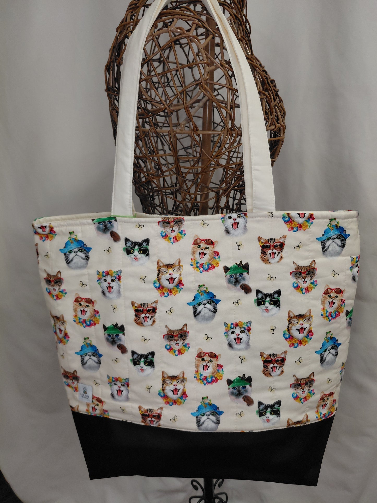 Tote Bag, Colourful Cats Tote Bag, Quilted Tote Bag, Cat Tote Bag
