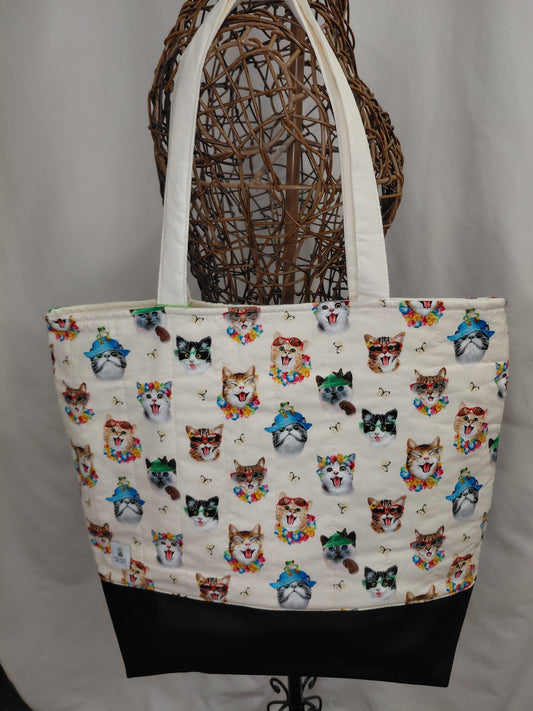 Tote Bag, Colourful Cats Tote Bag, Quilted Tote Bag, Cat Tote Bag