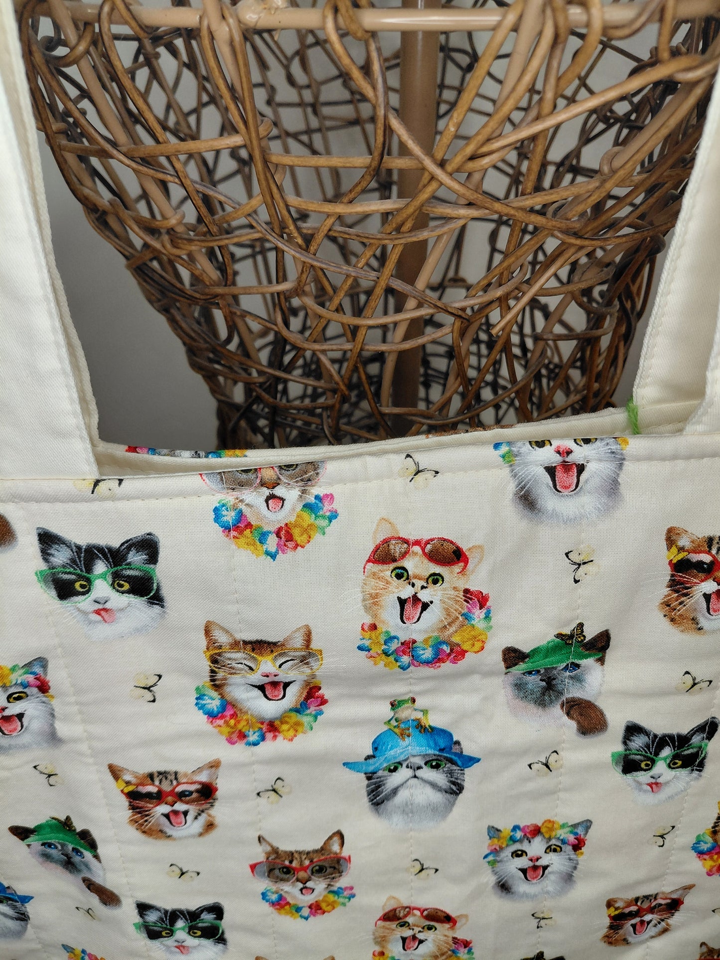Tote Bag, Colourful Cats Tote Bag, Quilted Tote Bag, Cat Tote Bag