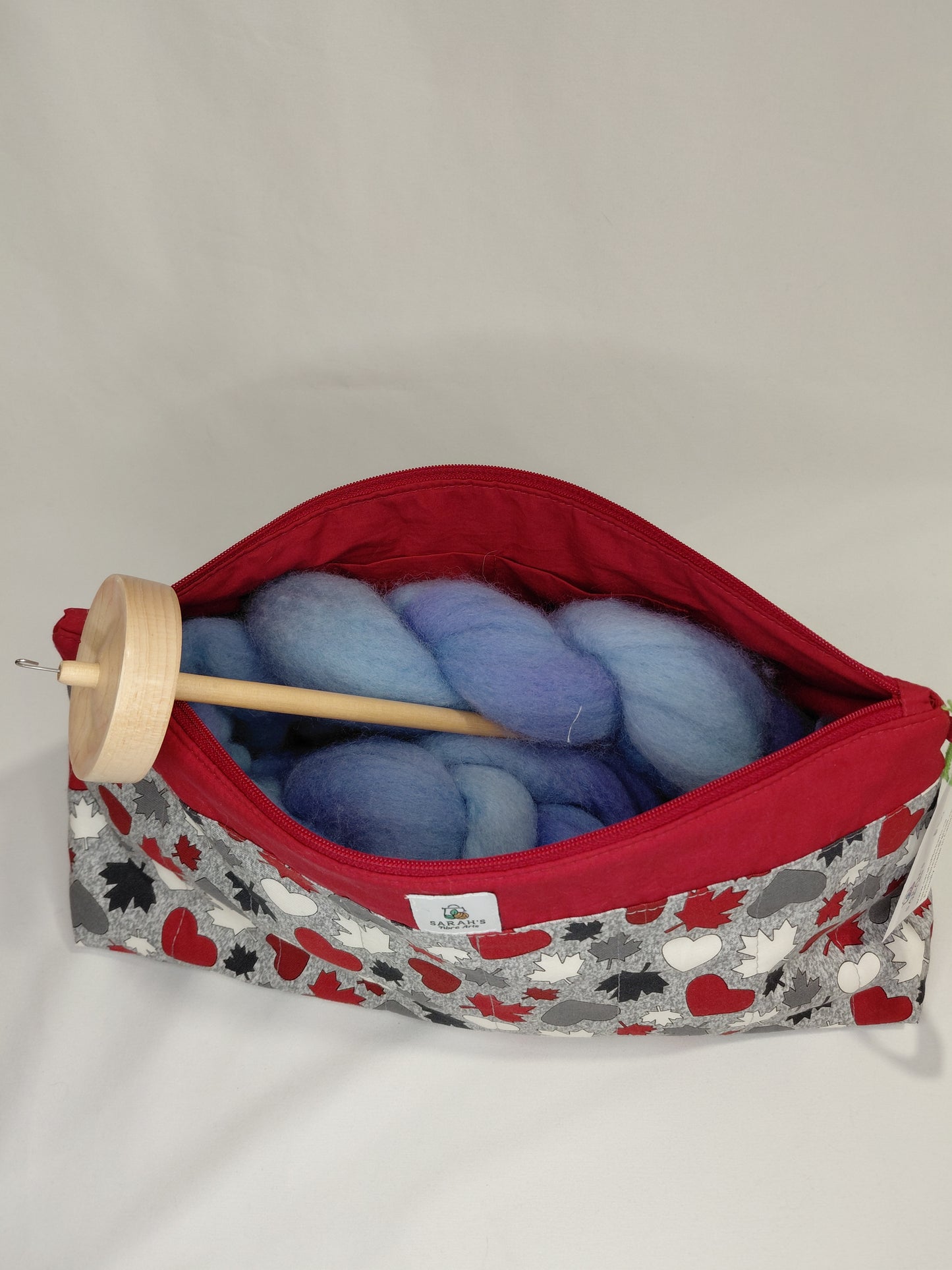 Drop Spindle bag, Spindle bag, Zippered bag, Small project bag with handle, Zippered bag with handle