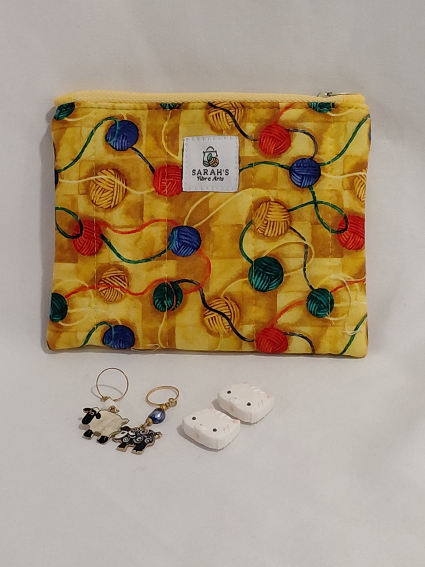 Zippered pouch, Yarn notions bag/coin purse, Yellow Notions Bag, Yarn Zippered purse, Wool pattern zippered pouch, Yarn coin bag
