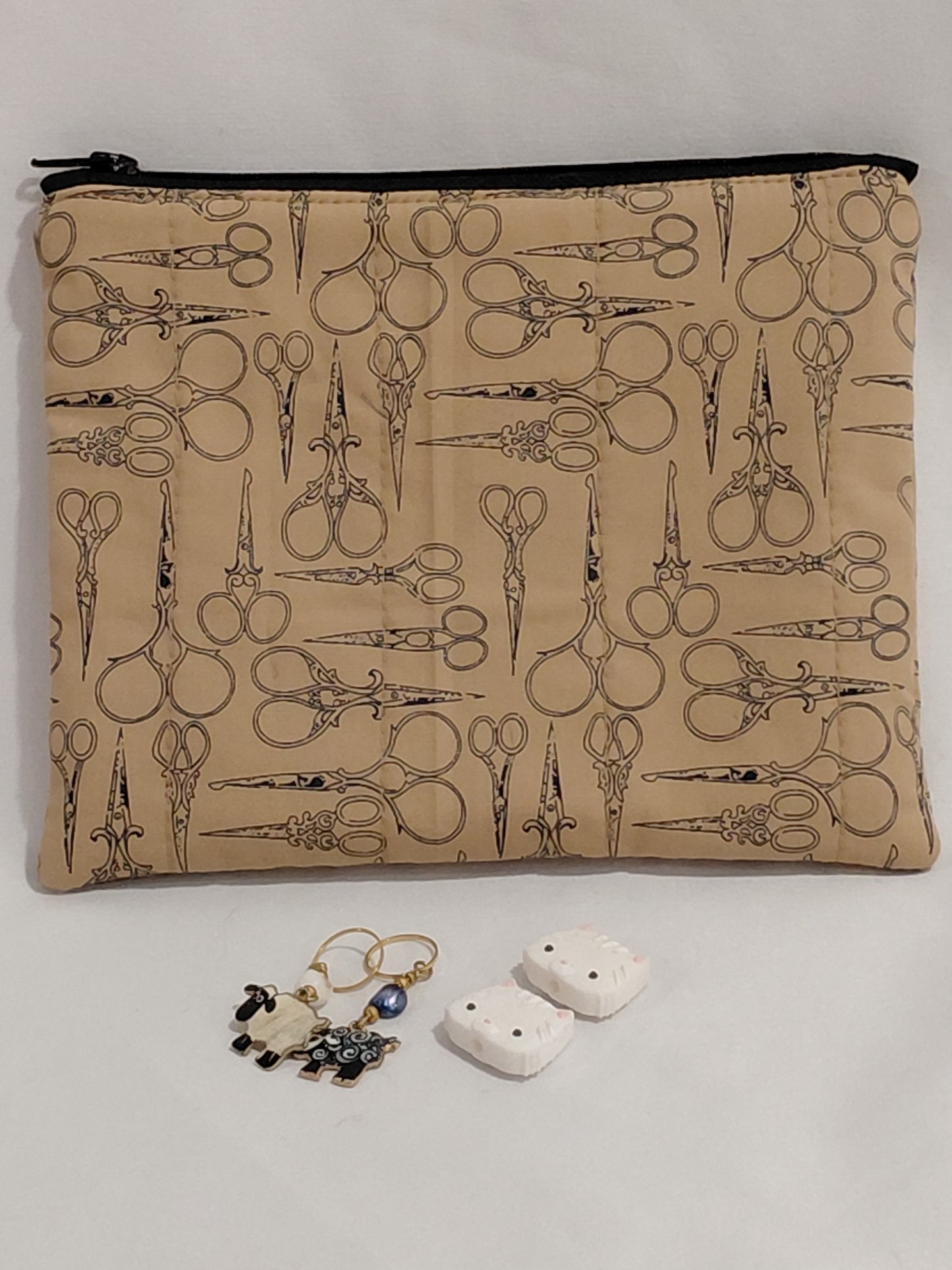 Zippered pouch, Scissors notes notions bag/coin purse, Sewing Notions Bag, Scissors Zippered purse, Scissors zippered pouch, Sewing coin bag