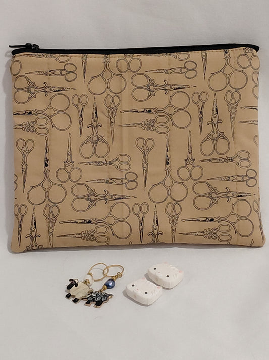 Zippered pouch, Scissors notes notions bag/coin purse, Sewing Notions Bag, Scissors Zippered purse, Scissors zippered pouch, Sewing coin bag