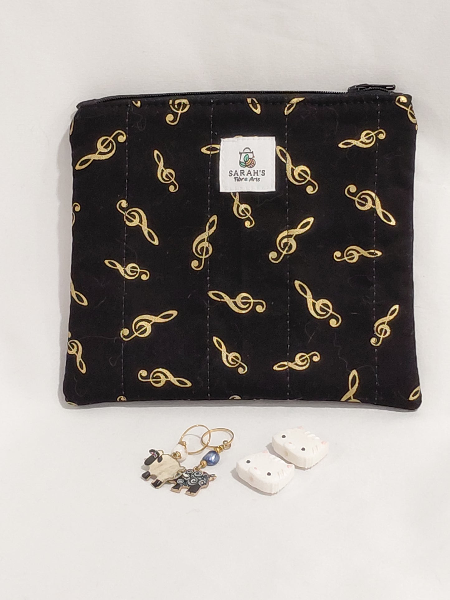Zippered pouch, Music notes notions bag/coin purse, Black Notions Bag, Music Zippered purse, Music zippered pouch, Music coin bag