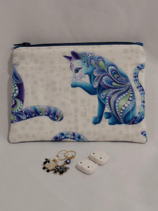 Zippered pouch, Cats notions bag, Cat coin purse, cat coin pouch, colourful cats bag, exotic cats bag