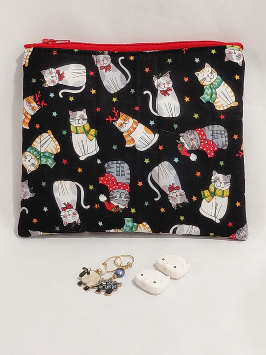 Zippered pouch, Cats notions bag, Cat coin purse, cat coin pouch, colourful cats bag, exotic cats bag