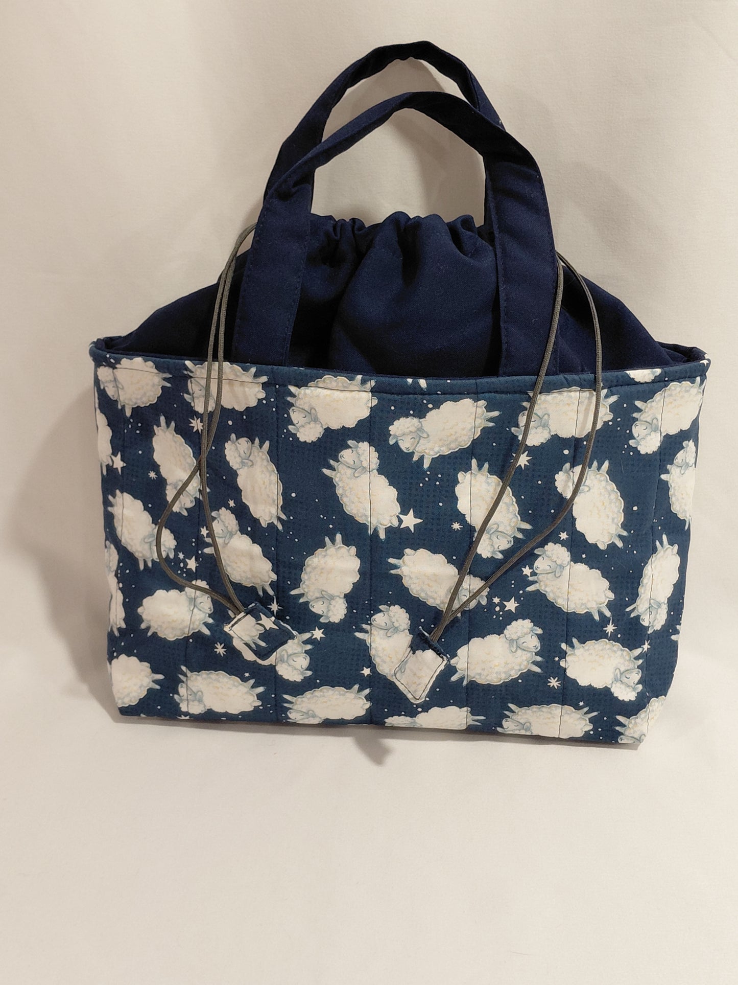 Drawstring project bag, Sheep Drawstring project bag, Sheep Drawstring Bag, Navy Drawstring Bag, Sheep Project Bag