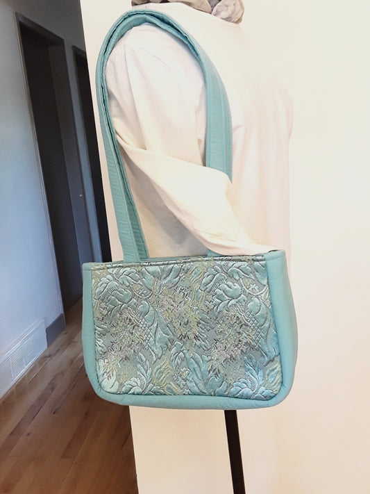 Handbag, Elegant Blue Shoulder bag, Blue Handbag with zipper pull detail