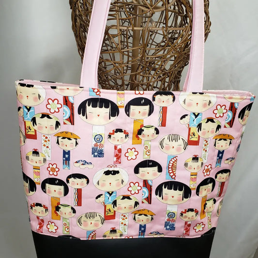 Tote bag, Pink Tote Bag, Asian inspired Tote Bag, Pink Project Tote, Pink Travel Bag, Large Carry Bag, Colourful Tote